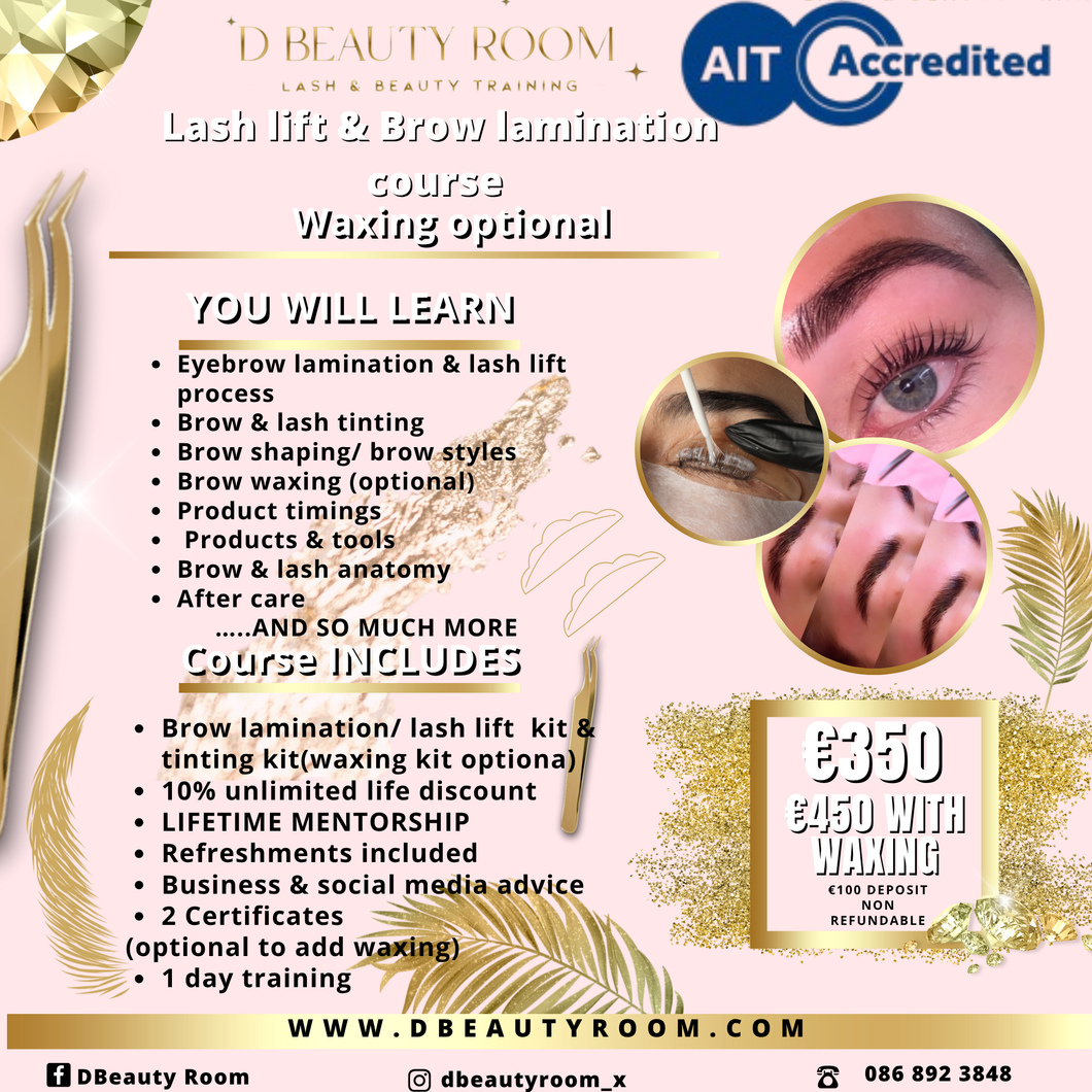 Lash lift & brow lamination course deposit