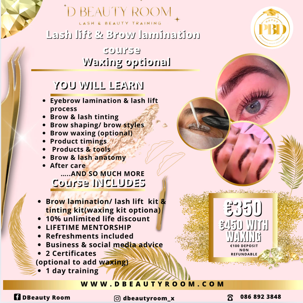 Lash lift & brow lamination course deposit